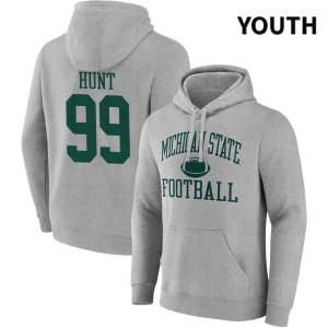 Youth Michigan State Spartans NCAA #99 Jalen Hunt Gray NIL 2022 Fanatics Branded Gameday Tradition Pullover Football Hoodie CR32H88BW